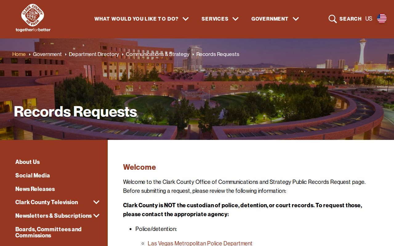 Paradise records request routing on the Clark County portal