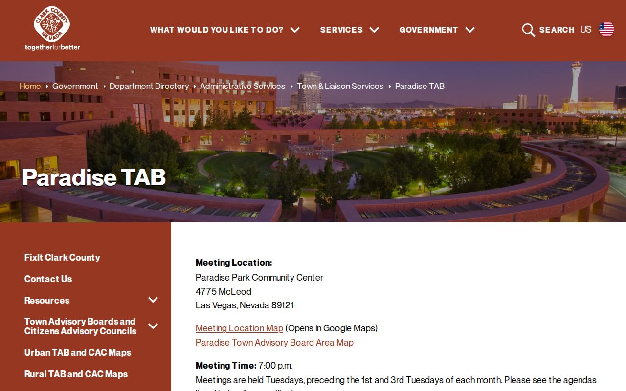 Paradise people directories on the Town Advisory Board page