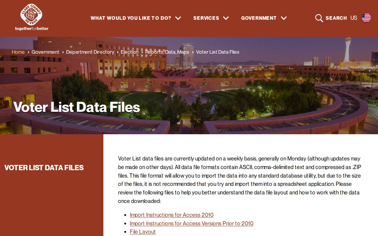 Paradise voter records weekly file downloads from Clark County