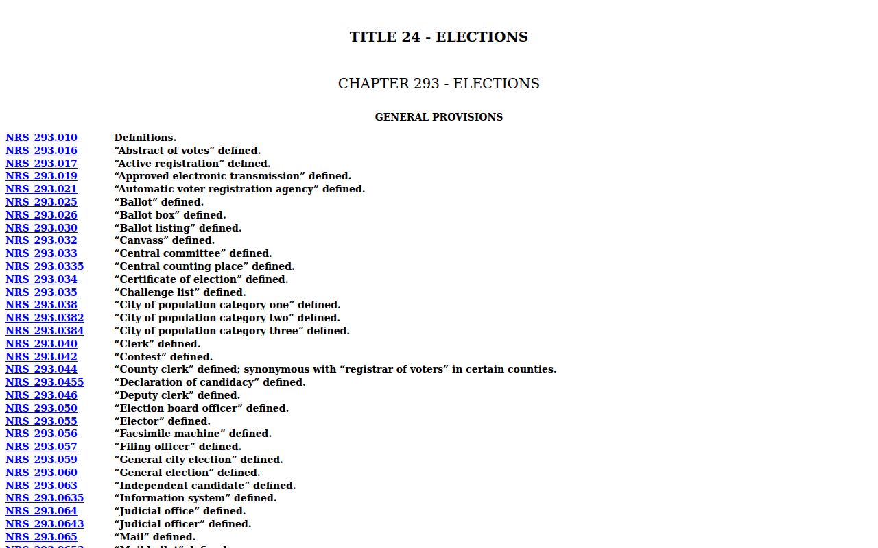 Nevada election statutes governing Paradise voter records